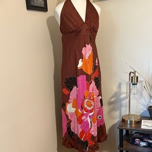 Floral Halter Dress with Pink and Orange Accents